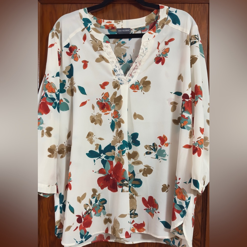Van Heusen Floral Blouse - Red, Teal, Brown